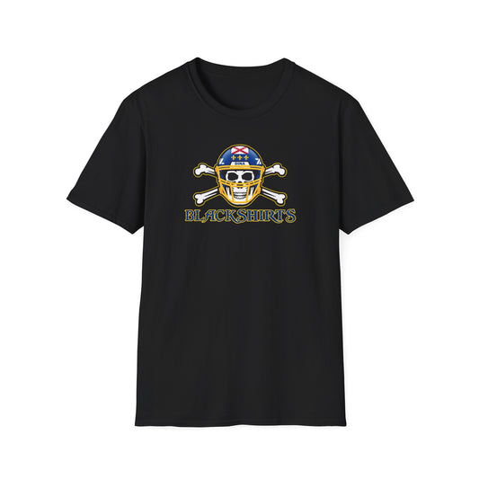 Blackshirts Skull Tee — Retro American Flag Helmet Pirate Graphic T-Shirt