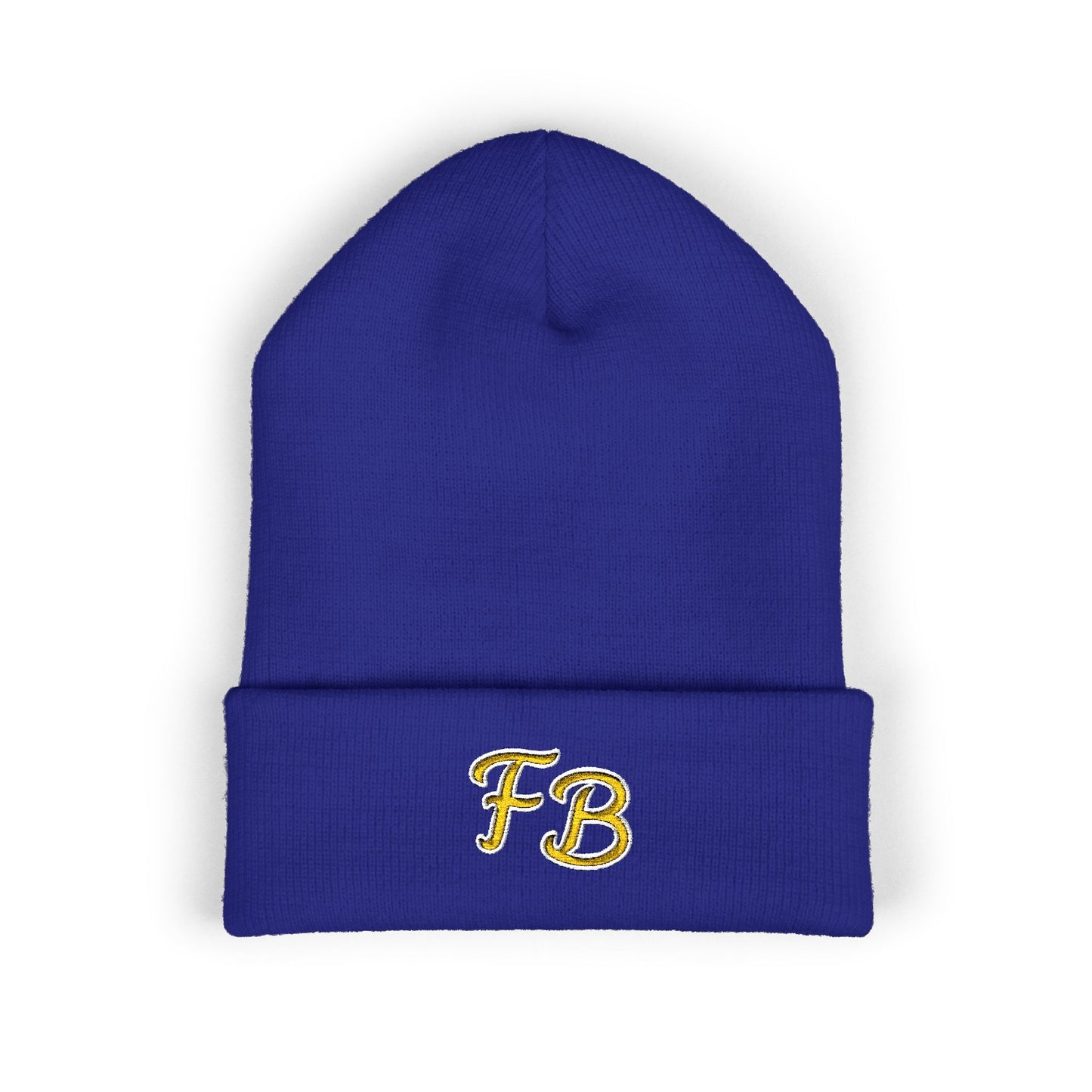 Embroidered 'FB' Cuffed Beanie - Classic Knit Winter Hat